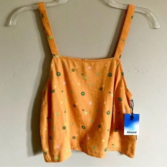 NEW Nordstrom Abound Orange Asterisk Floral Linen Print Camisole Top Size XS - Picture 3 of 8